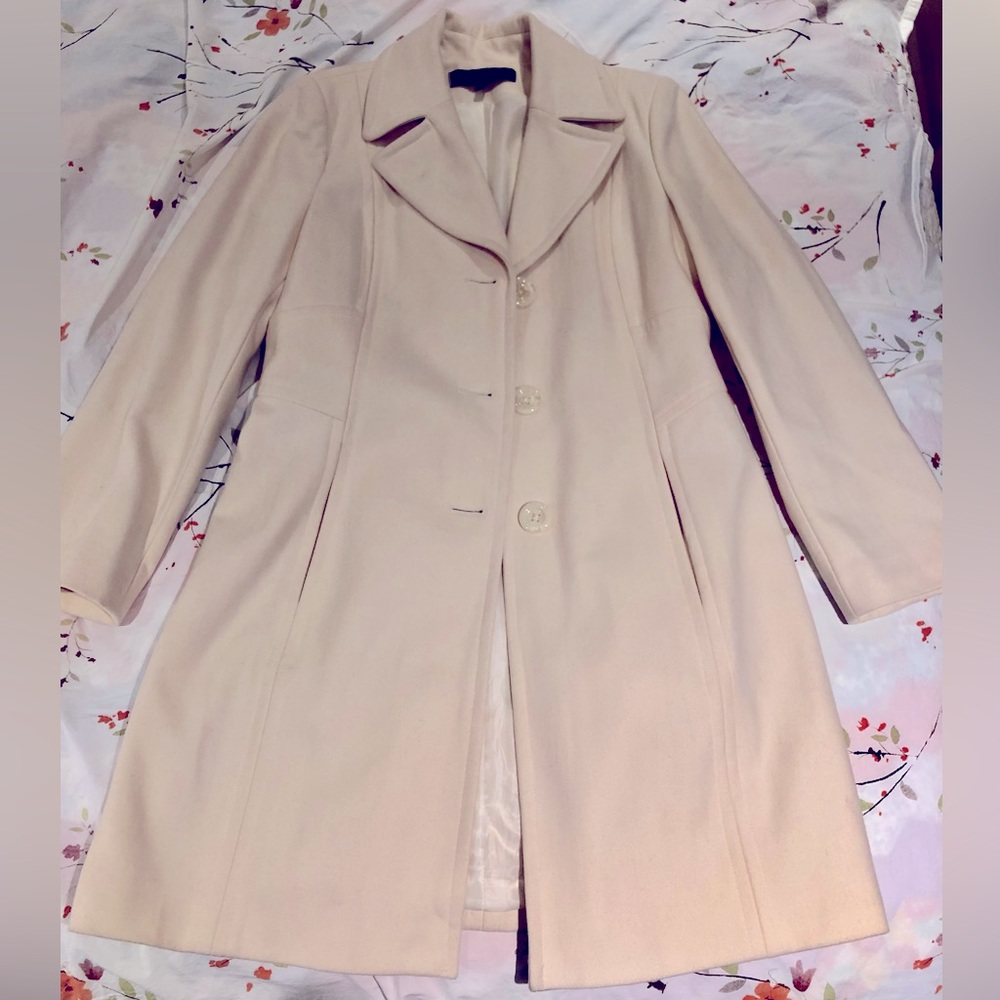 Anne Klein - cream, knee length walking wool coat